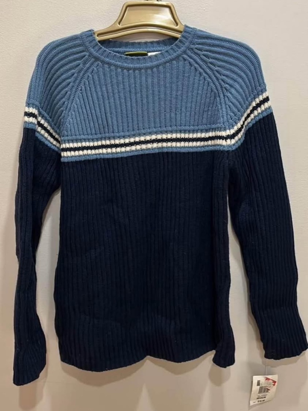 Unisex Colorblock Ribbed Crewneck Sweater - Blue/Navy
